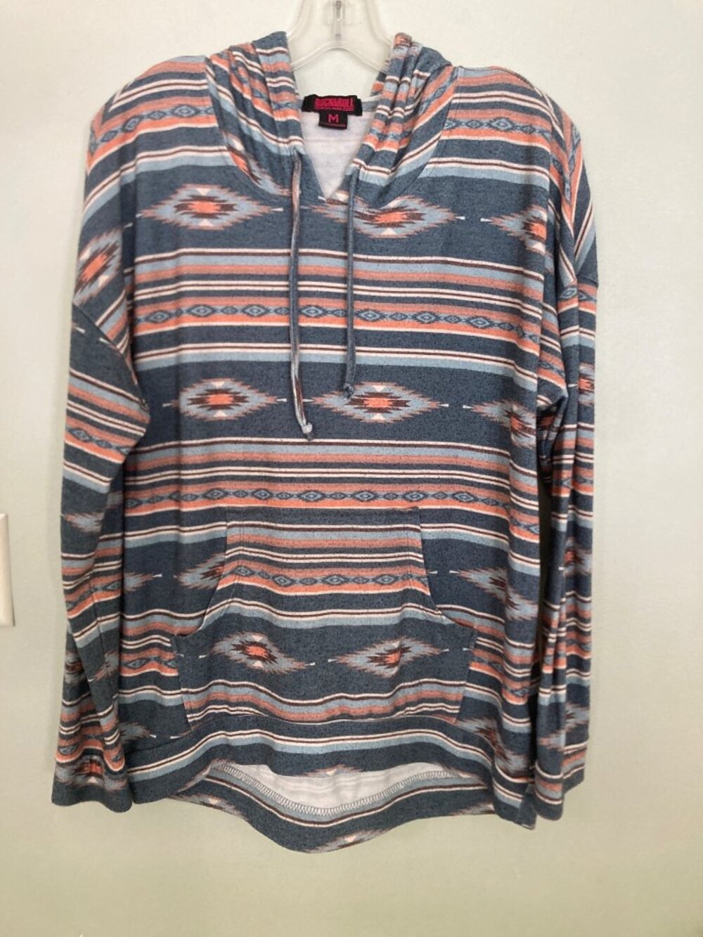 Rock & Roll Denim Aztec Print Hoodie Sweatshirt M